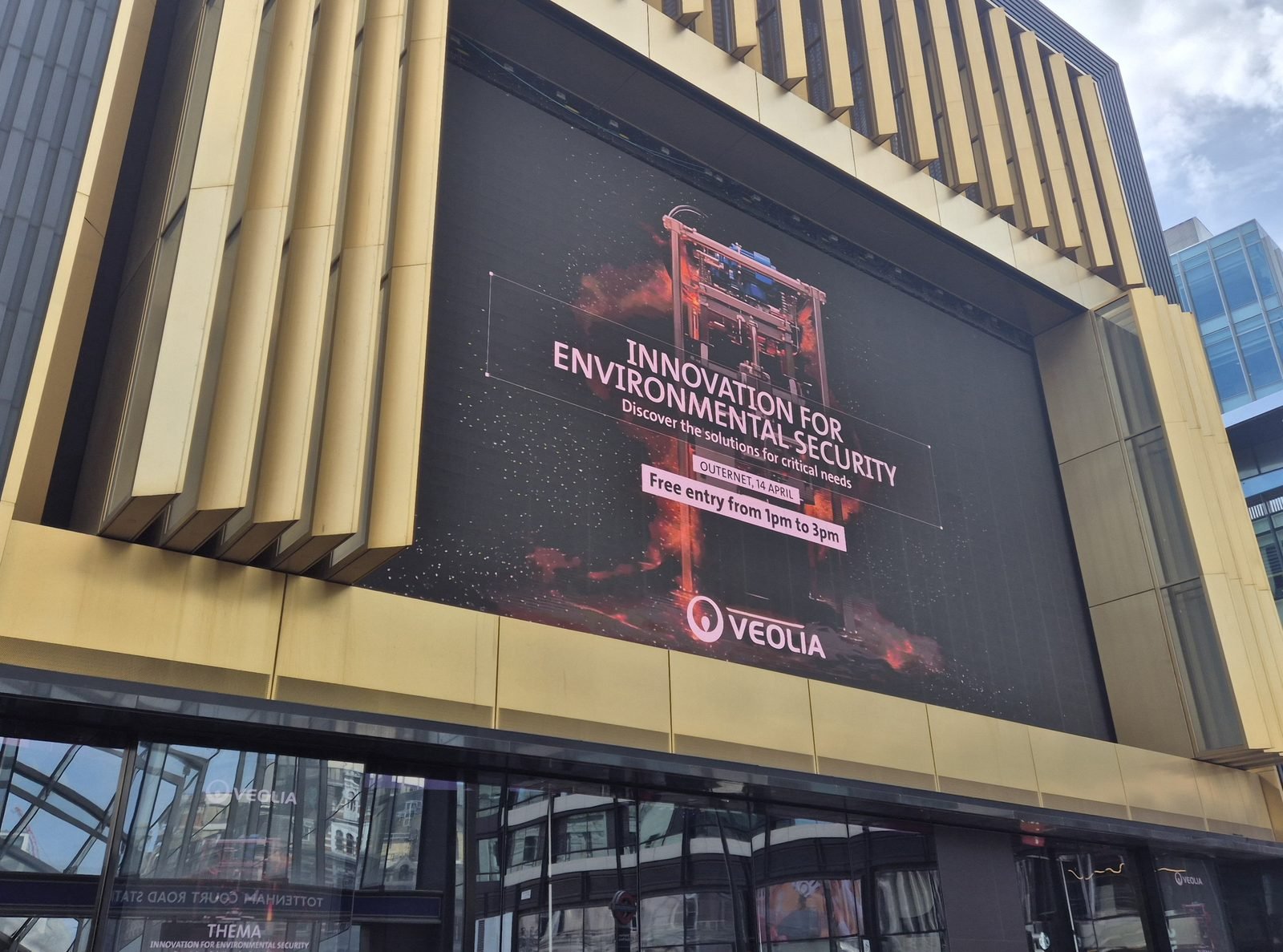 Veolia Innovation Event at Outernet London — large-scale immersive billboard on Tottenham Court Road